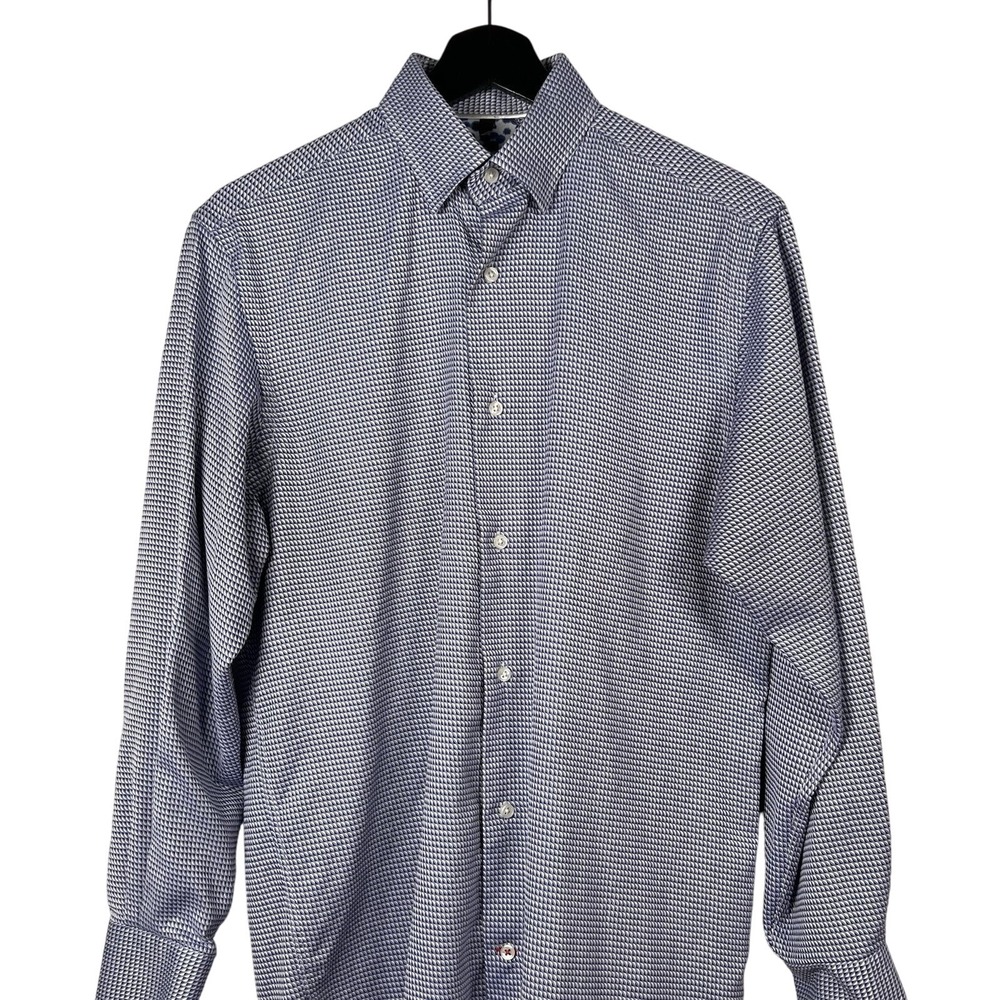 Visconti Black Mens Blue‎ Geometric Micro Print Long Sleeve Dress Shirt Small